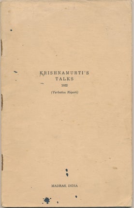 Item #16833 Krishnamurti's Talks, Madras, India 1952 ( Verbatim Report ). J. KRISHNAMURTI
