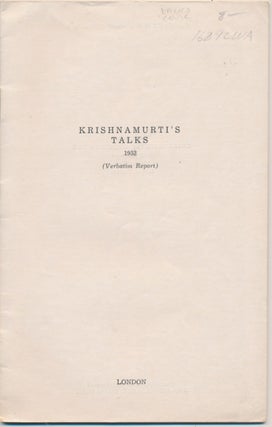 Item #16842 Krishnamurti's Talks, London 1952 ( Verbatim Report ). J. KRISHNAMURTI