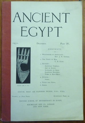 Item #29469 Ancient Egypt: 1931 December Part IV. Flinders PETRIE, authors including Reverend J....
