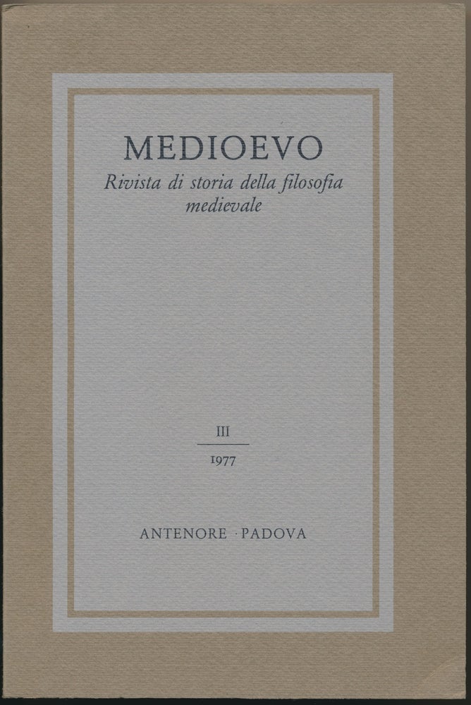 Item #29785 Medioevo. Rivista di Storia della Filosofia Medievale, III (1977). MEDIOEVO.