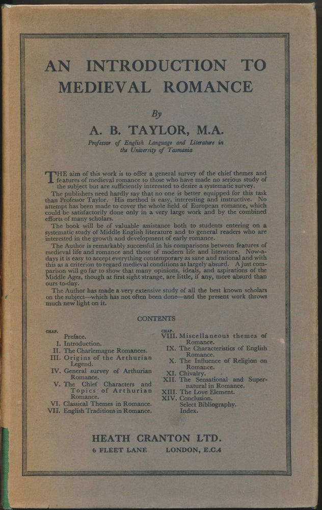 Item #30372 An Introduction to Medieval Romance. A. B. TAYLOR.