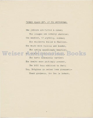 Item #31902 'Forty Years On: At the Metropole.' A single page mimeographed poem. Aleister CROWLEY