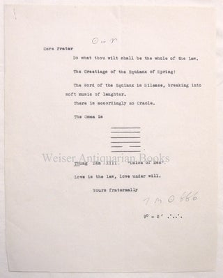 Item #32237 A single-sided typed document, signed, announcing the 'Word of the Equinox' for March...