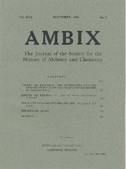 Item #34355 AMBIX. The Journal of the Society for the History of Alchemy and Chemistry. Vol. XXX, No. 3. November 1983. Dr. M. A. SUTTON.