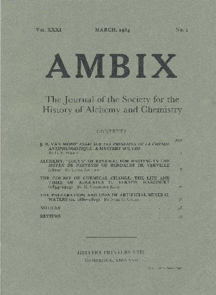 Item #34356 AMBIX. The Journal of the Society for the History of Alchemy and Chemistry. Vol. XXXI, No. 1. March 1984. Dr. M. A. SUTTON.