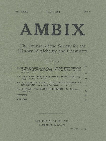 Item #34357 AMBIX. The Journal of the Society for the History of Alchemy and Chemistry. Vol. XXXI, No. 2. July 1984. Dr. M. A. SUTTON.
