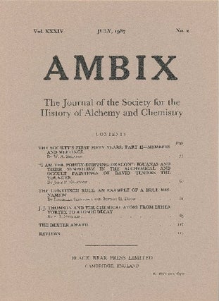 Item #34364 AMBIX. The Journal of the Society for the History of Alchemy and Chemistry. Vol....