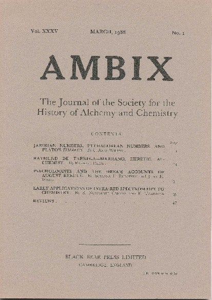 Item #34367 AMBIX. The Journal of the Society for the History of Alchemy and Chemistry. Vol. XXXV, No. 1. March 1988. Dr. M. A. SUTTON.