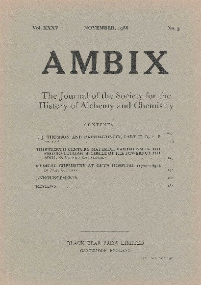 Item #34368 AMBIX. The Journal of the Society for the History of Alchemy and Chemistry. Vol. XXXV, No. 3. November 1988. Dr. M. A. SUTTON.