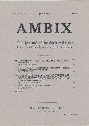 Item #34377 AMBIX. The Journal of the Society for the History of Alchemy and Chemistry. Vol....
