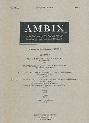 Item #34638 AMBIX. The Journal of the Society for the History of Alchemy and Chemistry. Vol....