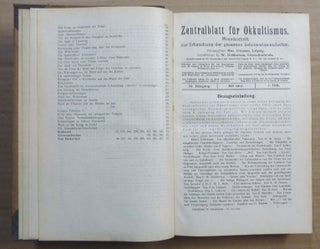 Zentralblatt für Okkultismus. Monatsschrift zur Erforschung der gesamten Geheimwissenschaften. XI and XII, Jahrgang 1917 / 1918; (Volume XI, issues no. 1 - 12, Vol. XII, issues 1-5 )