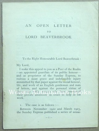Item #39639 An Open Letter to Lord Beaverbrook. Norman MUDD, Aleister Crowley