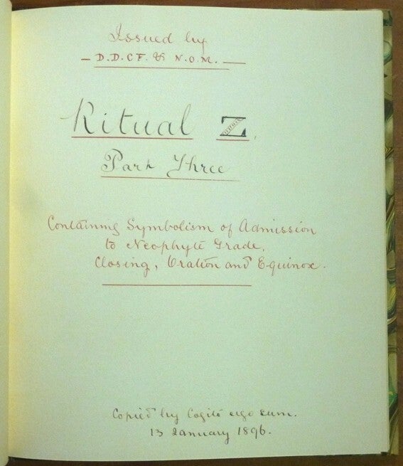 Ritual Z Part Three. Containing Symbolism of Admission to Neophyte ...