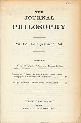 Item #41891 The Journal of Philosophy - Volume LVIII, January - December, 1961. John DEWEY,...