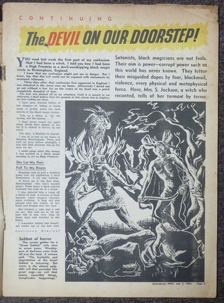 An article [ Part 2 of series ], "The Devil is on Our Doorstep" in "Australasian Post," July 7, 1955.