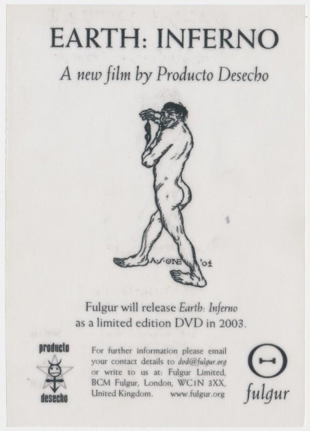 Item #47857 Small flier publicizing the DVD for 'Earth: Inferno - A new film by Producto Desecho'. Austin Osman SPARE.