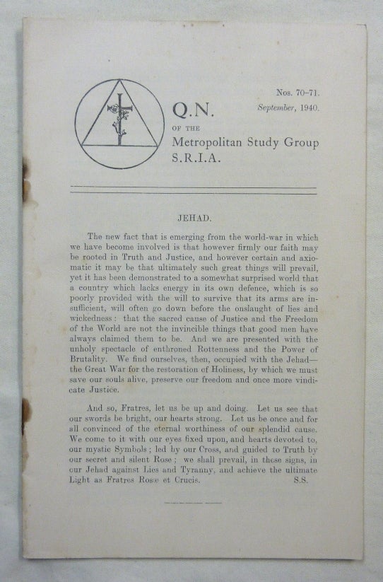 Item #49158 Q. N. of the Metropolitan Study Group, S. R. I. A., Nos. 70-71, September 1940. S R. I. A., Societas Rosicruciana in Anglia.
