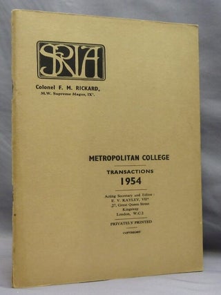 Item #49159 SRIA Metropolitan College, Transactions 1954. [ Includes essays "Some Further...