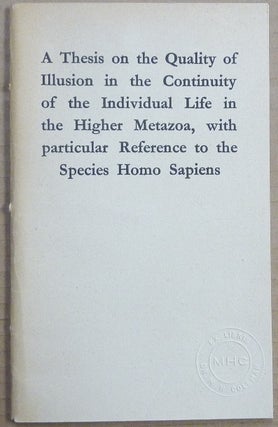 Item #49601 A Thesis on the Quality of Illusion in the Continuity of the Individual Life in the...