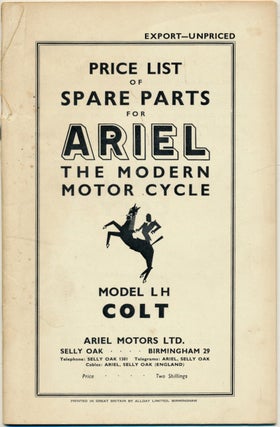 Item #50449 Price List of Spare Parts for Ariel The Modern Motor Cycle Model LH Colt ( Ariel Colt...