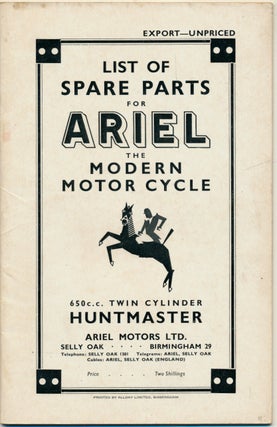 Item #50450 Price List of Spare Parts for Ariel The Modern Motor Cycle 650 c.c. Twin Cylinder...