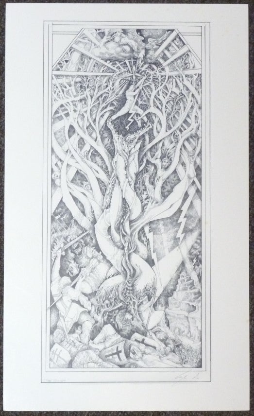 Item #50941 A signed, limited-edition print of an original tarot design "Tower" by Leigh McCloskey. Leigh J. McCLOSKEY.