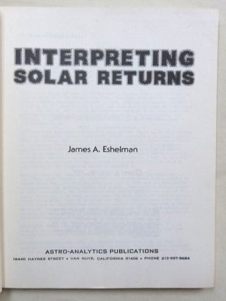 Interpreting Solar Returns.