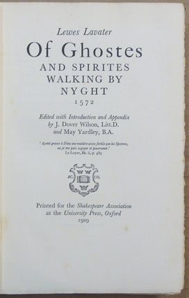 Of Ghostes and Spirites Walking by Nyght, 1572 [ Of Ghosts and Spirits Walking by Night ].