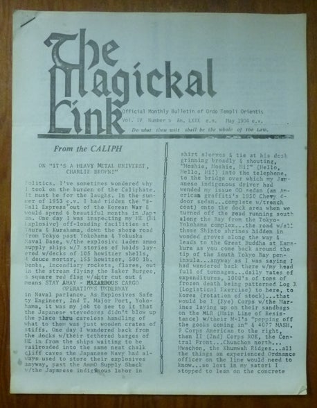 Item #54259 Magickal Link: Official Monthly Bulletin of Ordo Templi Orientis - Vol. IV, No.5, May 1984. Aleister CROWLEY.
