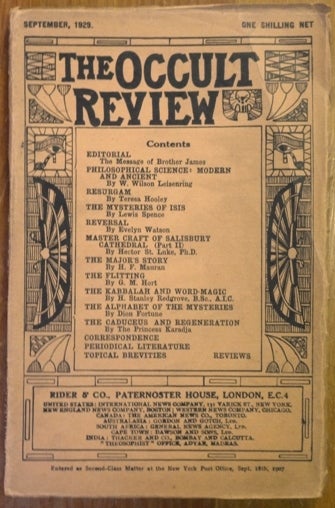 Item #54306 The Occult Review, Vol XL, No.3, September 1929. The Occult Review, Lewis Spence, Dion Fortune, contributors. Ralph Shirley.