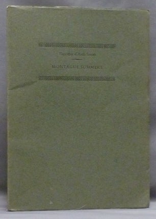 Item #55334 Montague Summers: A Talk. Montague SUMMERS, Timothy D'Arch Smith, signed