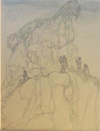 An original sketch, pencil with light crayon shading, from the "Valley of Fear" series. Signed by Spare with his initials. With a small unsigned portrait sketch on the reverse (1924).