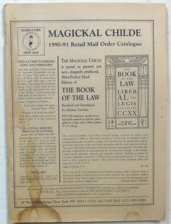 Item #56976 Magickal Childe 1990-1991 Retail Mail Order Catalogue. Herman: Magickal Childe Publishing SLATER.