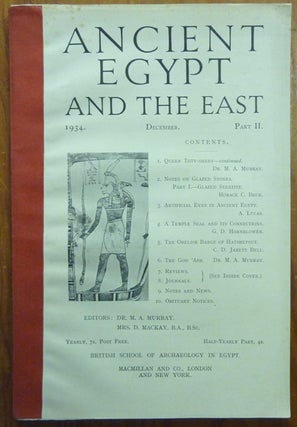 Item #57395 Ancient Egypt and the East: 1934 December Part II. Ancient Egypt, Flinders PETRIE, M....