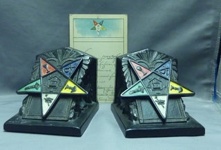 Item #58040 A pair of Metal Bookends with the Elaborate Pentragram Ornament of The Order of the...