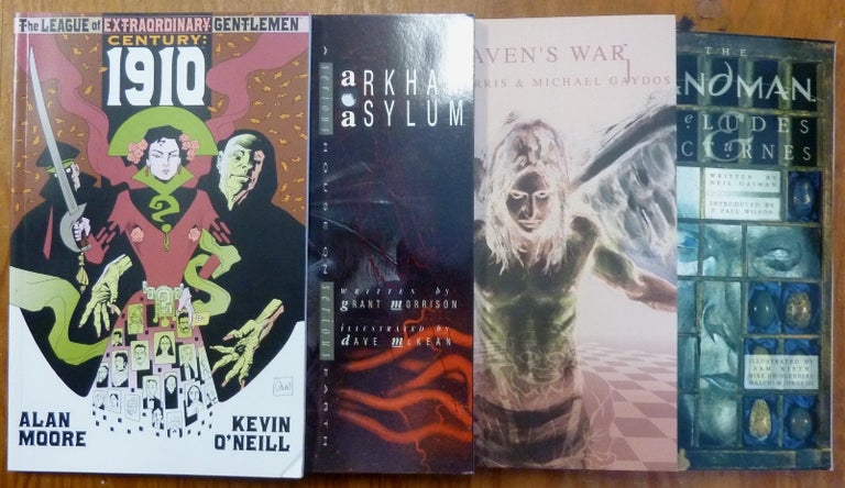 Item #59645 4 Graphic Novels with Crowley or Occult Related Content: The League of Extraordinary Gentlemen Century 1910; Batman Arkham Asylum; The Sandman Preludes and Nocturnes; and Heaven's War. Aleister Crowley - related works, Alan Moore, Kevin O'Neill, Grant Morrison, Dave McKean, Paul Wilson Neil Gaiman, Micah Harris, Michael Gaydos.