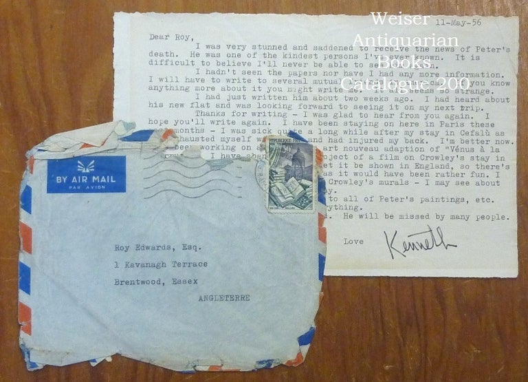 Item #59948 A typed letter, signed, from Kenneth Anger to a friend Roy Edwards, dated May 11, 1956. Kenneth ANGER.