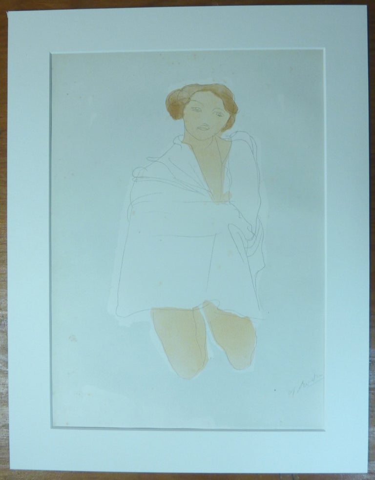 Item #61310 "Femme Accroupie." An original chromolithograph print of a kneeling female from a water-colour washed sketch which the Rodin presented to Aleister Crowley. As published in Crowley's "Rodin in Rime." Aleister: related material CROWLEY, August Rodin, Auguste Clot.
