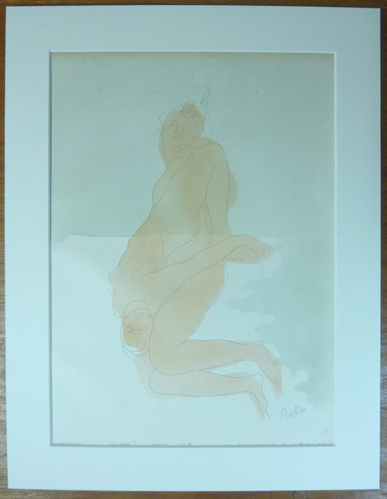 Item #61312 "Femmes Damnees." An original chromolithograph print of two nude women, apparently in lesbian embrace, from a water-colour washed sketch which the Rodin presented to Aleister Crowley. As published in Crowley's "Rodin in Rime." Aleister: related material CROWLEY, August Rodin, Auguste Clot.