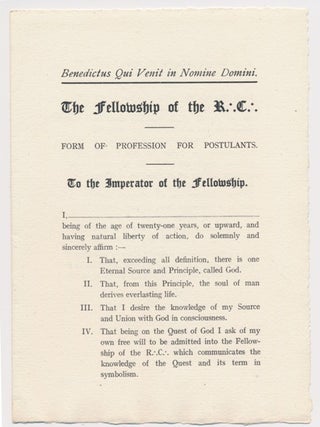Item #61318 A Printed Document of the Fellowship of the Rosy Cross: The Fellowship of the R.'....