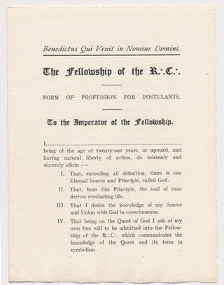 Item #61318 A Printed Document of the Fellowship of the Rosy Cross: The Fellowship of the R.'....