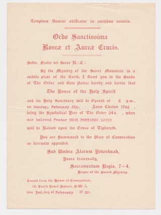 Item #61319 A Single Page Printed Summons to a Meeting of the of the Third Order (Ordo...