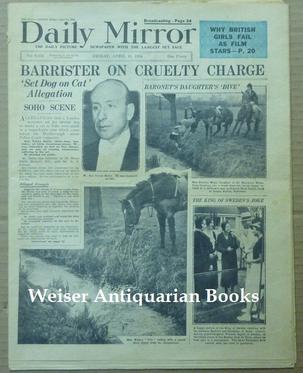 Item #62484 Article, "Court Challenge to Author. Mr. Crowley Declines to Try Magic on Counsel" in the "Daily Mirror," No. 9, 478 ( Friday, April 13th, 1934 ). Aleister: related material CROWLEY.