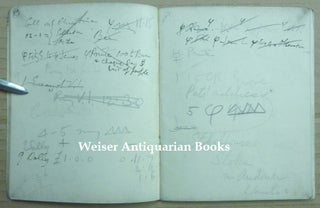 An original Appointment Book for April-May 1938, with Crowley's manuscript notes of addresses, meetings, etc. for that period, including the original mss. of an extremely crude pornographic poem on 'Sally Pace' all written in a blank printer's "dummy" of the first British edition of "The Book of the Law."