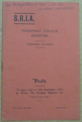 Item #62583 Death. A Paper read on 16th September, 1921. Societas Rosicruciana in Anglia S R. I....