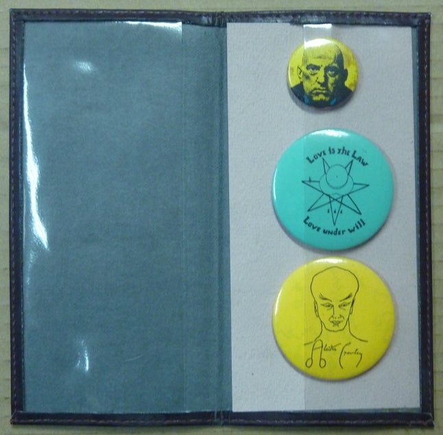Item #62630 Three badges with images relating to Aleister Crowley. Aleister CROWLEY.