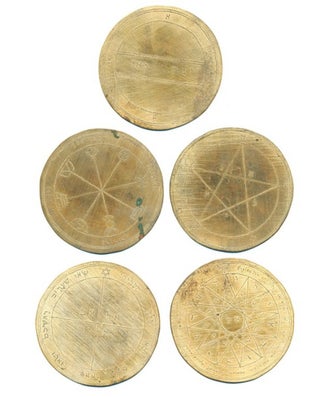 Item #63087 A set of five engraved metal discs "The Holy Pentacles or Medals" of Mercury, after...