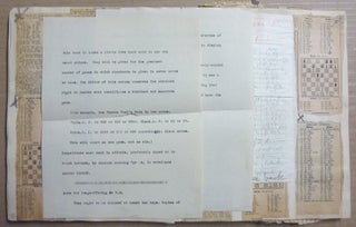 An original scrapbook or album assembled by Crowley on the subject of chess. The book contains manuscript records in Crowley's handwriting of games that he had played, a large number of newspaper clippings of chess games, typescripts recording the details of games played by Crowley, etc. All loosely inserted or pasted into a printer's dummy of the Subscriber's Edition of The Equinox of the Gods.
