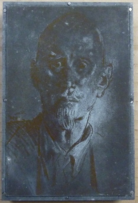 Item #63452 An Original Engraved Metal Printing Plate of an Augustus John portrait of Aleister Crowley which was used to print the frontispiece for his final book, Olla, An Anthology. Aleister - related material CROWLEY.